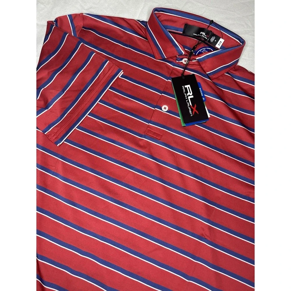 Ralph Lauren‎ RLX Polo Shirt Men's Medium Red & Blue Stripe Wicking $98.50 NWT